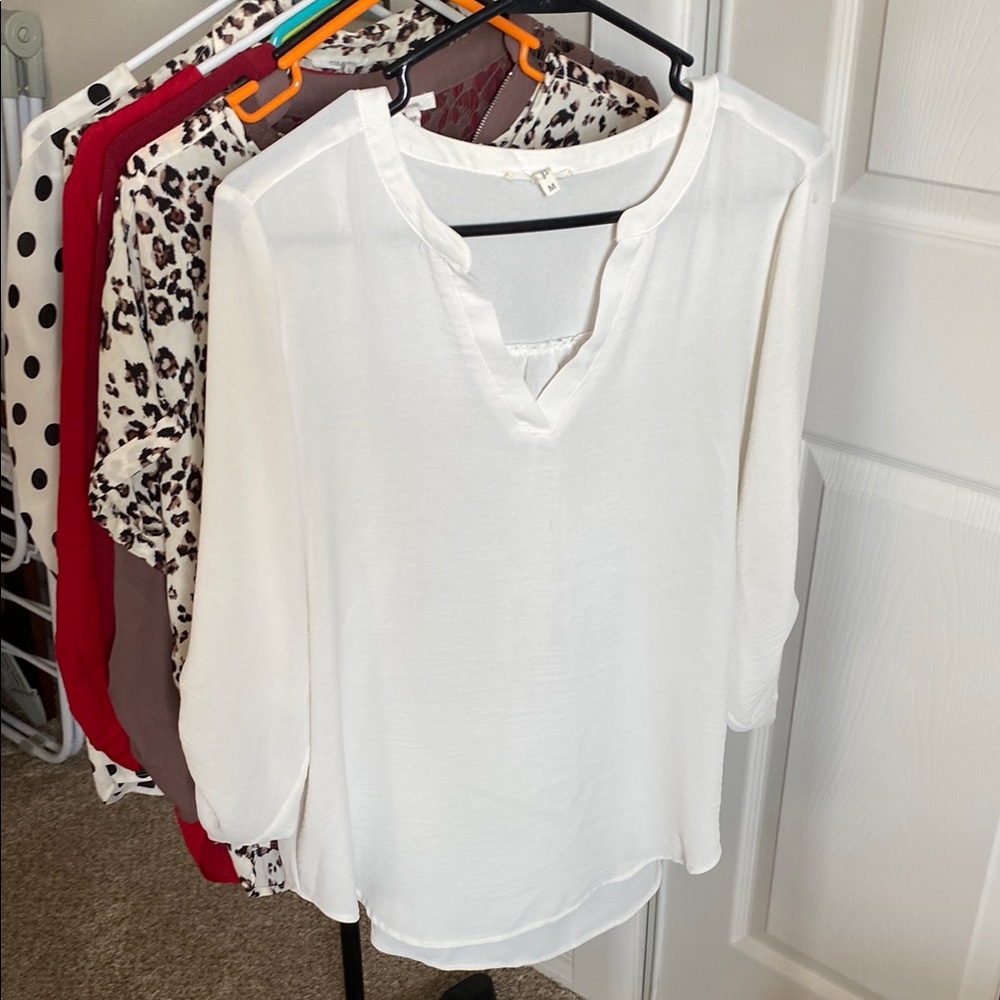 Maurices White 3/4 Sleeve Blouse with Mandarin Collar